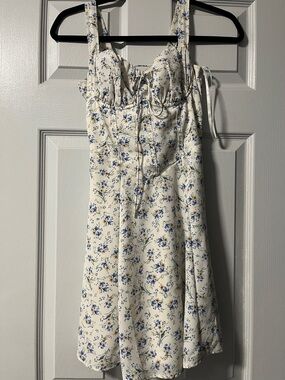 Windsor White Floral Spaghetti Strap Dress with Blue Accents